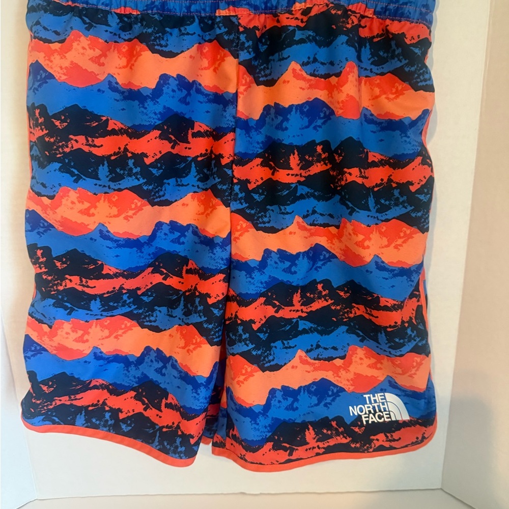 The North Face Kids Swim Trunks in Blue and Orange Mountain Print
